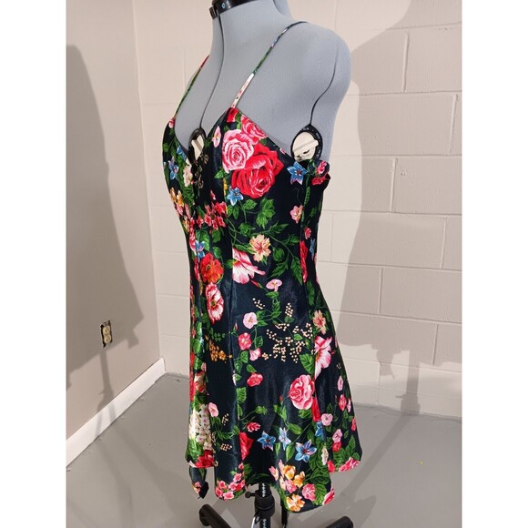 Lingerie Cacique Womens Black Floral Print Multicolor Roses Size Medium Satin - Picture 6 of 9